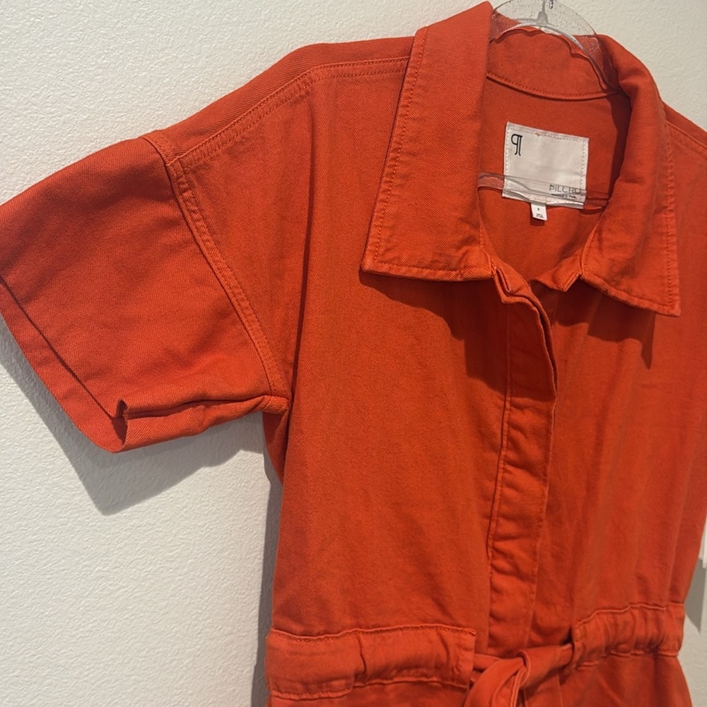Anthropologie Pilcro Women's Orange Button-Up Belted utility romper Small NEW - Picture 8 of 12